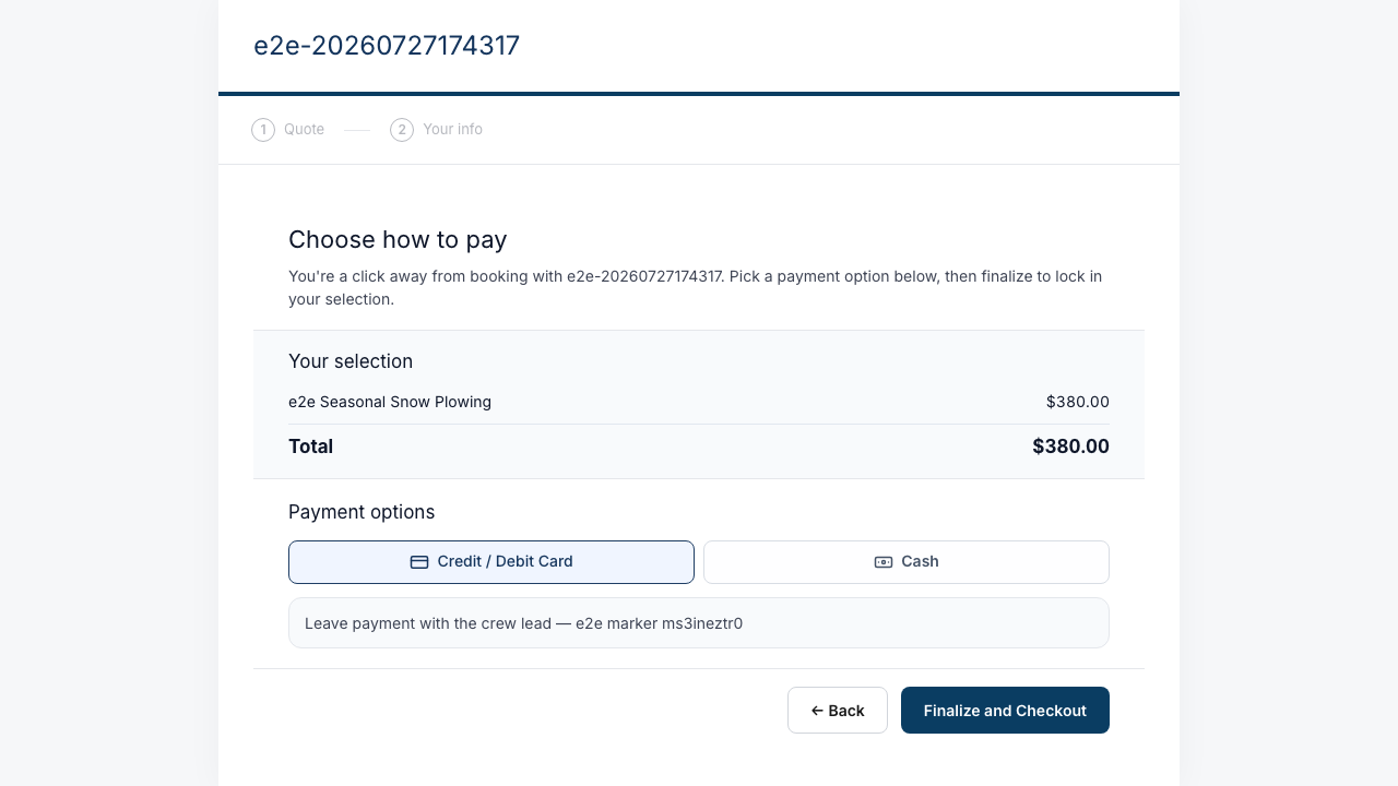 The customer checkout with the cash method selected